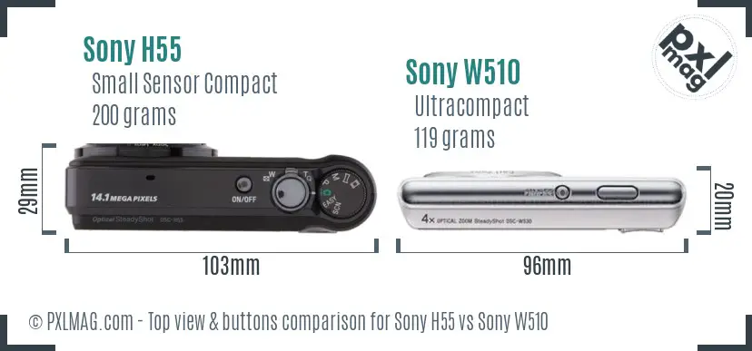 Sony H55 vs Sony W510 top view buttons comparison