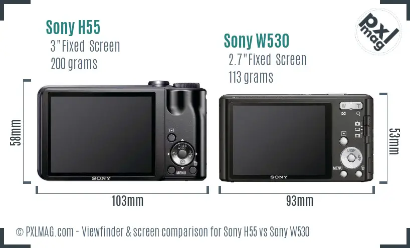 Sony H55 vs Sony W530 Screen and Viewfinder comparison