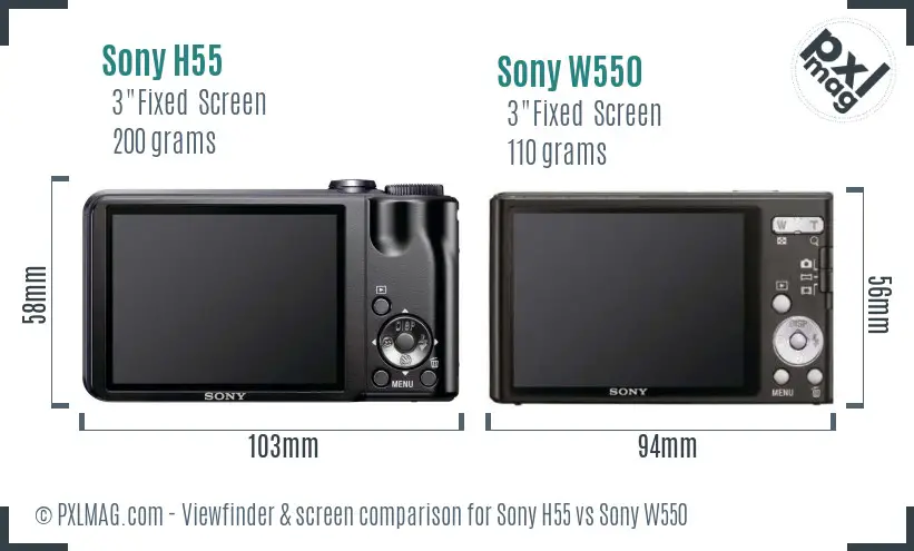 Sony H55 vs Sony W550 Screen and Viewfinder comparison