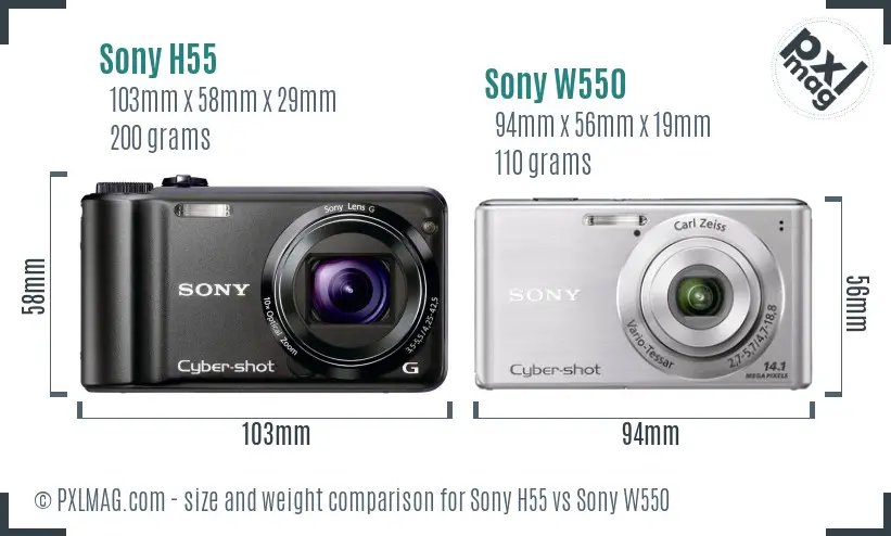 Sony H55 vs Sony W550 size comparison