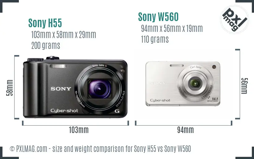 Sony H55 vs Sony W560 size comparison
