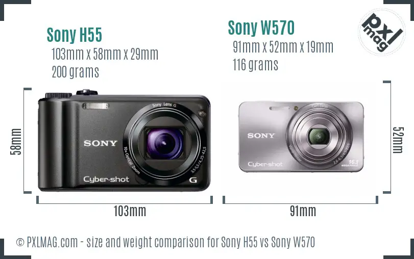 Sony H55 vs Sony W570 size comparison