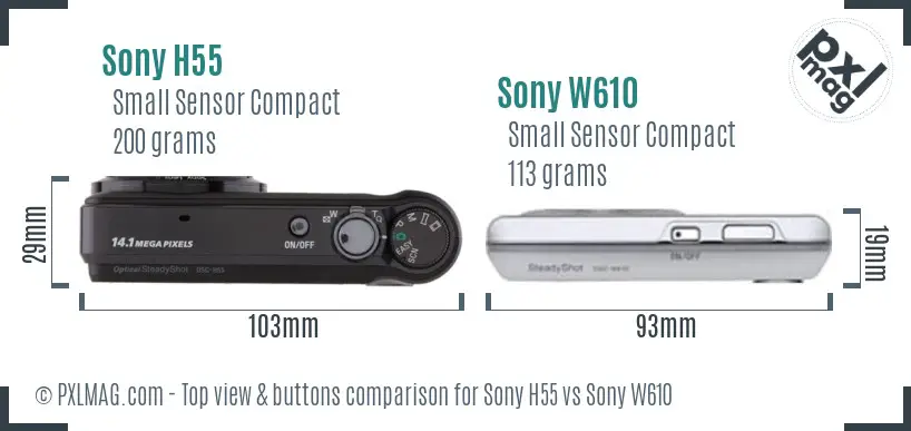 Sony H55 vs Sony W610 top view buttons comparison