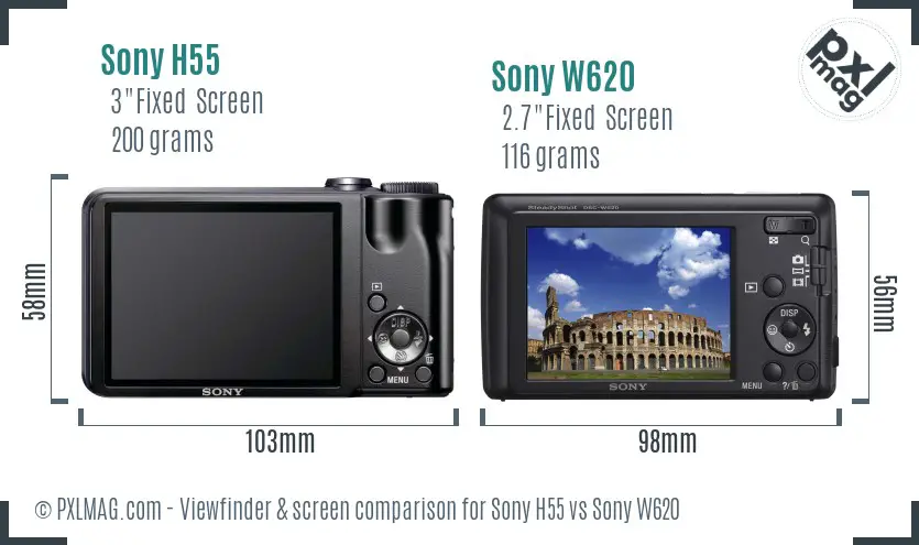 Sony H55 vs Sony W620 Screen and Viewfinder comparison