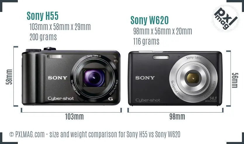 Sony H55 vs Sony W620 size comparison