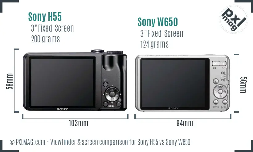 Sony H55 vs Sony W650 Screen and Viewfinder comparison