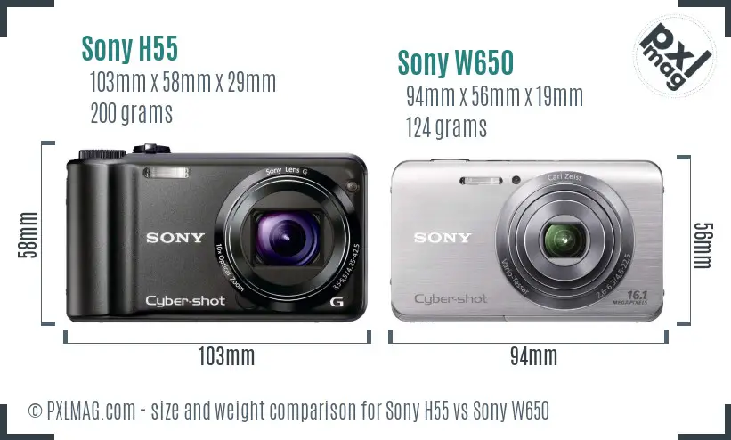 Sony H55 vs Sony W650 size comparison