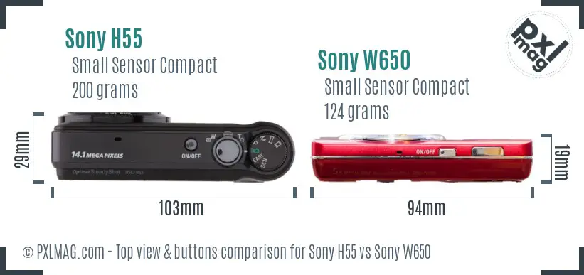 Sony H55 vs Sony W650 top view buttons comparison