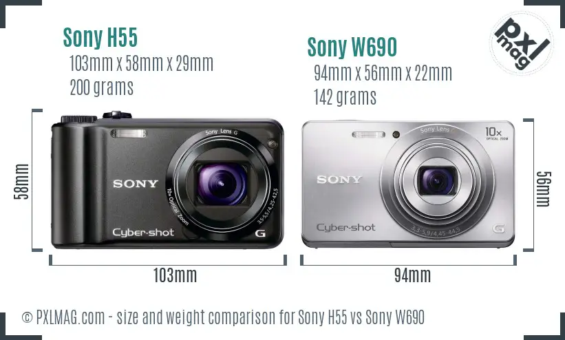 Sony H55 vs Sony W690 size comparison