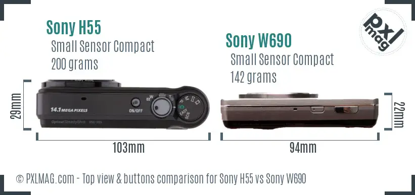 Sony H55 vs Sony W690 top view buttons comparison
