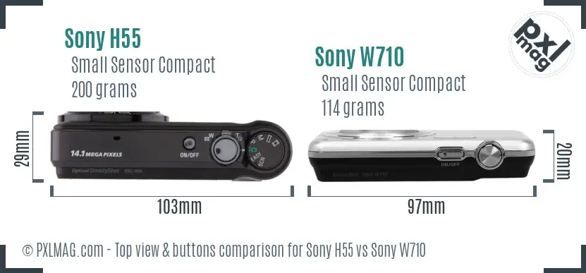 Sony H55 vs Sony W710 top view buttons comparison