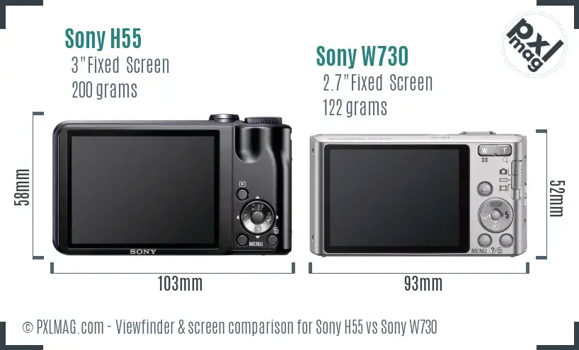 Sony H55 vs Sony W730 Screen and Viewfinder comparison