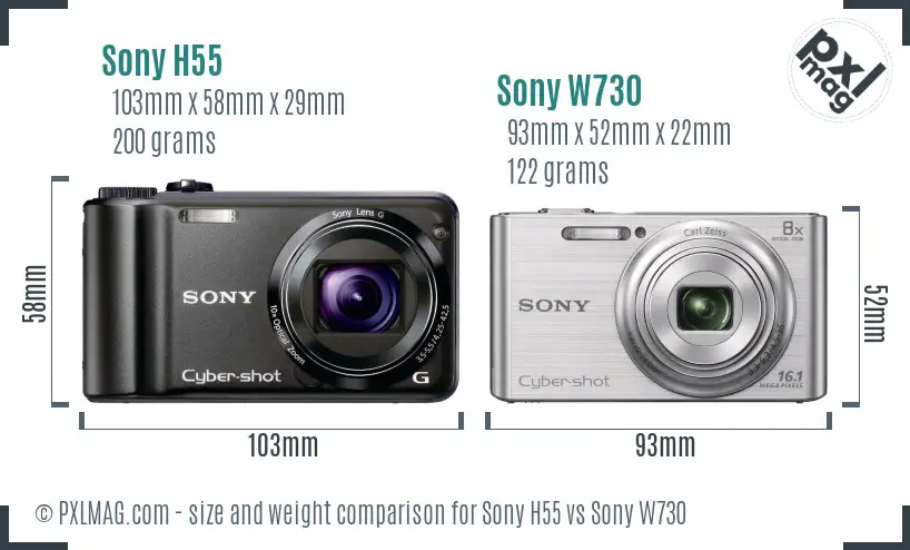 Sony H55 vs Sony W730 size comparison
