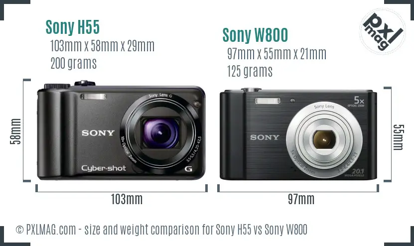 Sony H55 vs Sony W800 size comparison