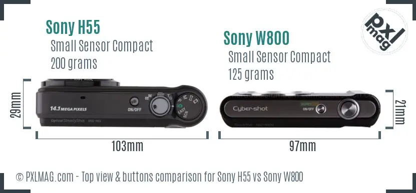 Sony H55 vs Sony W800 top view buttons comparison
