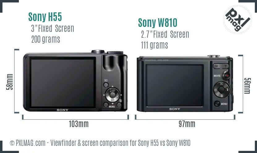 Sony H55 vs Sony W810 Screen and Viewfinder comparison