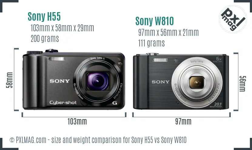 Sony H55 vs Sony W810 size comparison