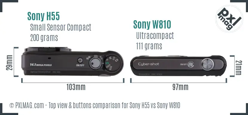 Sony H55 vs Sony W810 top view buttons comparison