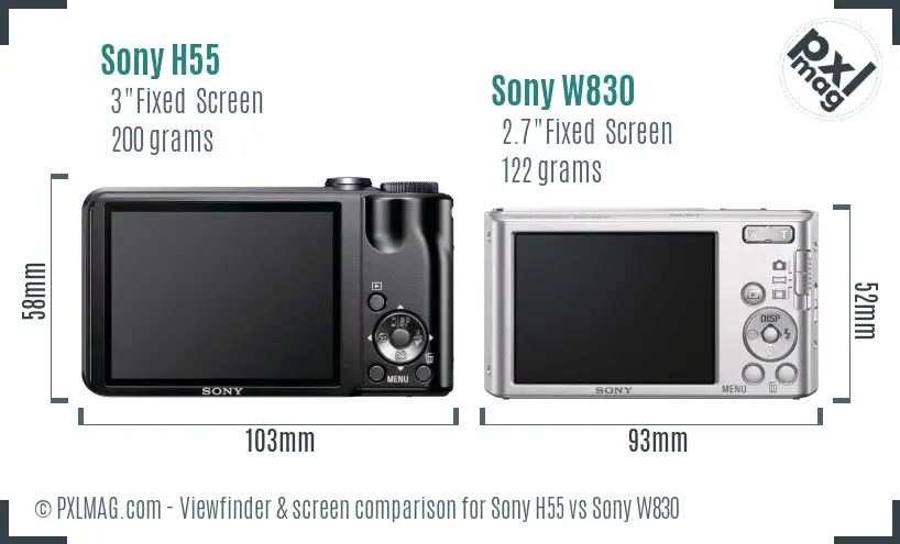 Sony H55 vs Sony W830 Screen and Viewfinder comparison