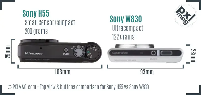 Sony H55 vs Sony W830 top view buttons comparison