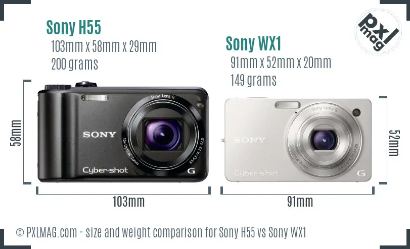 Sony H55 vs Sony WX1 size comparison