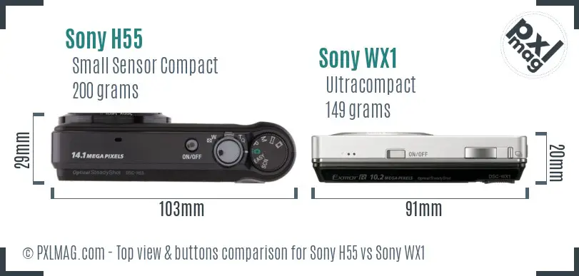 Sony H55 vs Sony WX1 top view buttons comparison