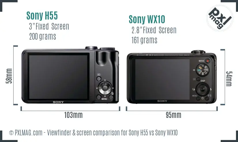 Sony H55 vs Sony WX10 Screen and Viewfinder comparison