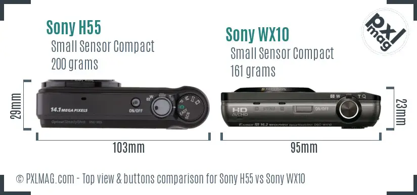 Sony H55 vs Sony WX10 top view buttons comparison