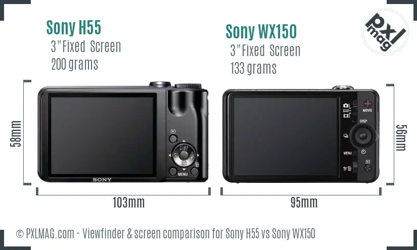 Sony H55 vs Sony WX150 Screen and Viewfinder comparison