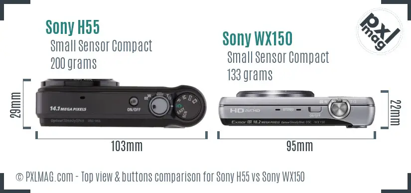 Sony H55 vs Sony WX150 top view buttons comparison