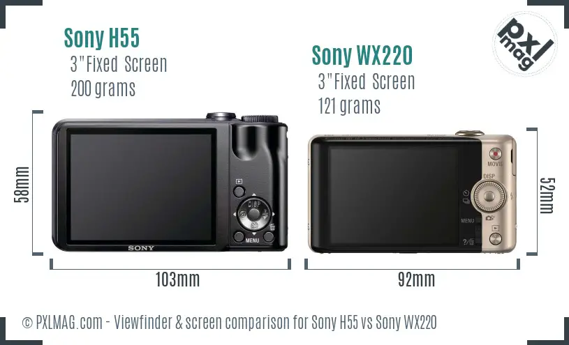 Sony H55 vs Sony WX220 Screen and Viewfinder comparison