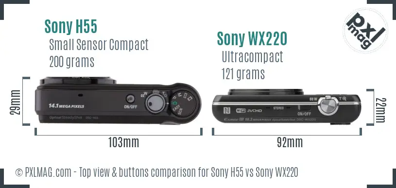 Sony H55 vs Sony WX220 top view buttons comparison