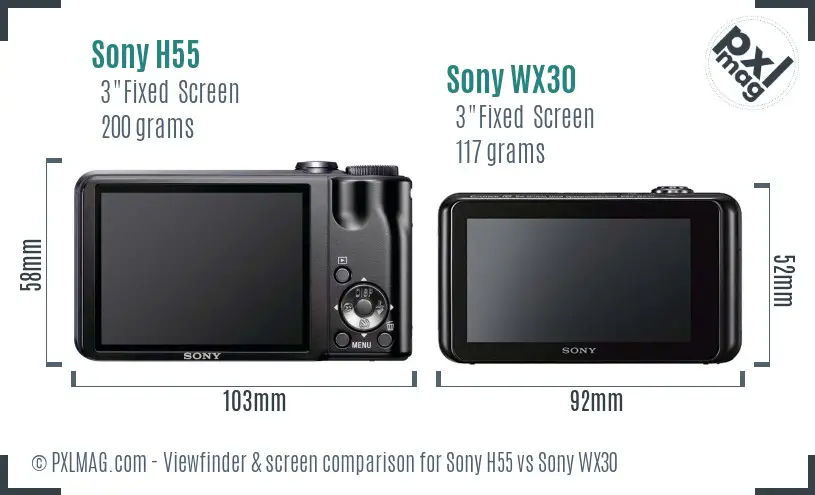 Sony H55 vs Sony WX30 Screen and Viewfinder comparison