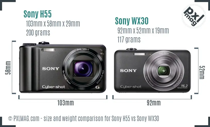 Sony H55 vs Sony WX30 size comparison
