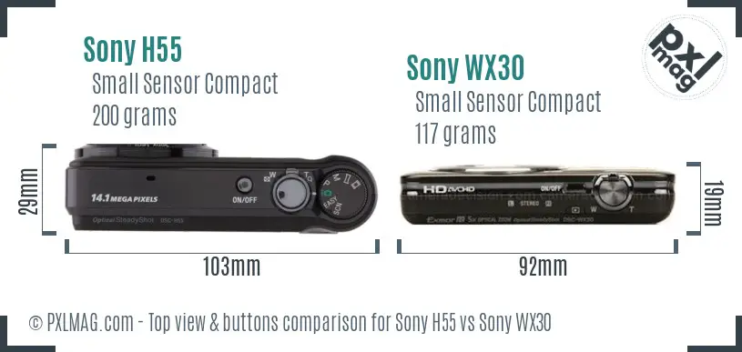 Sony H55 vs Sony WX30 top view buttons comparison