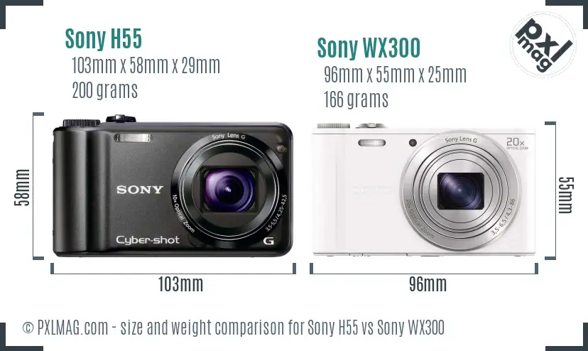 Sony H55 vs Sony WX300 size comparison