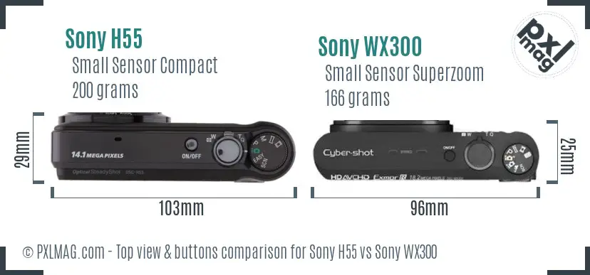 Sony H55 vs Sony WX300 top view buttons comparison