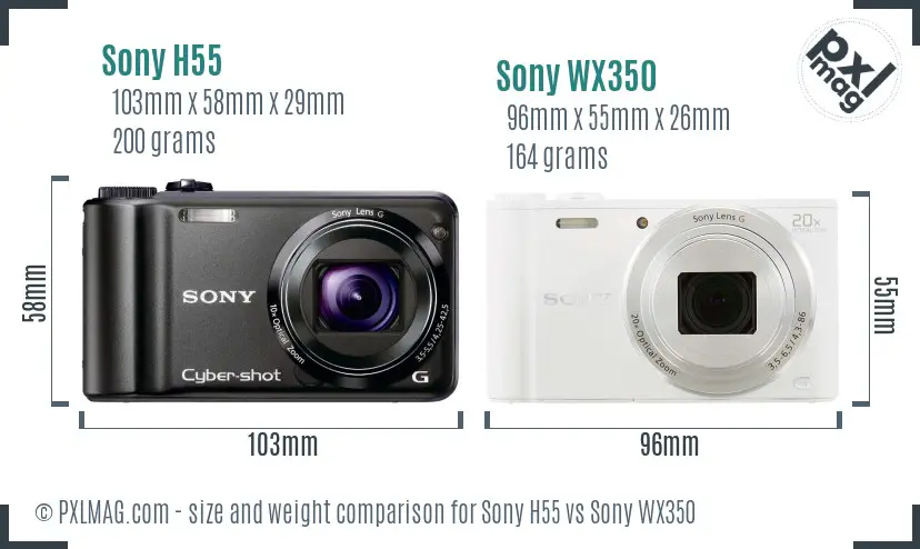 Sony H55 vs Sony WX350 size comparison