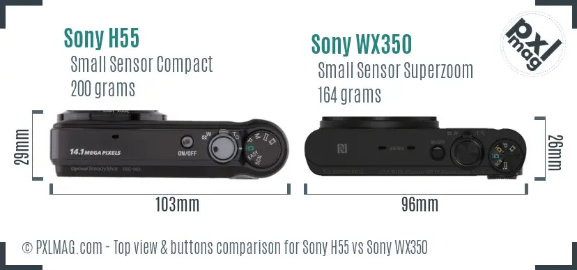 Sony H55 vs Sony WX350 top view buttons comparison