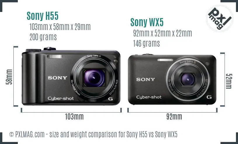 Sony H55 vs Sony WX5 size comparison