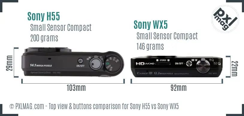 Sony H55 vs Sony WX5 top view buttons comparison