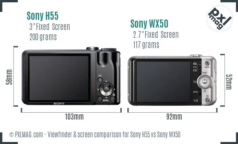 Sony H55 vs Sony WX50 Screen and Viewfinder comparison
