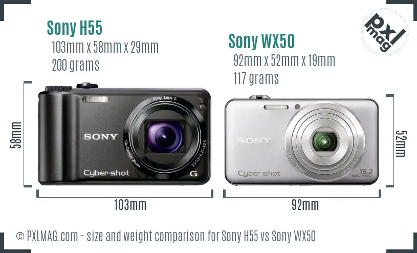 Sony H55 vs Sony WX50 size comparison