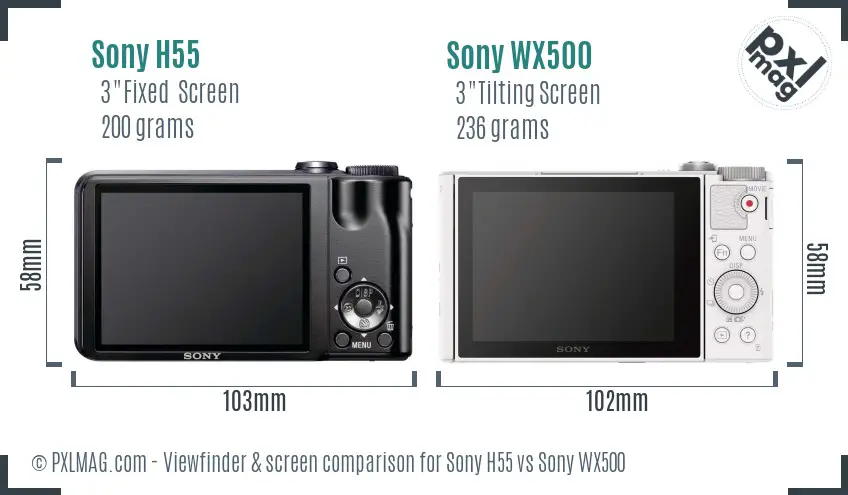 Sony H55 vs Sony WX500 Screen and Viewfinder comparison