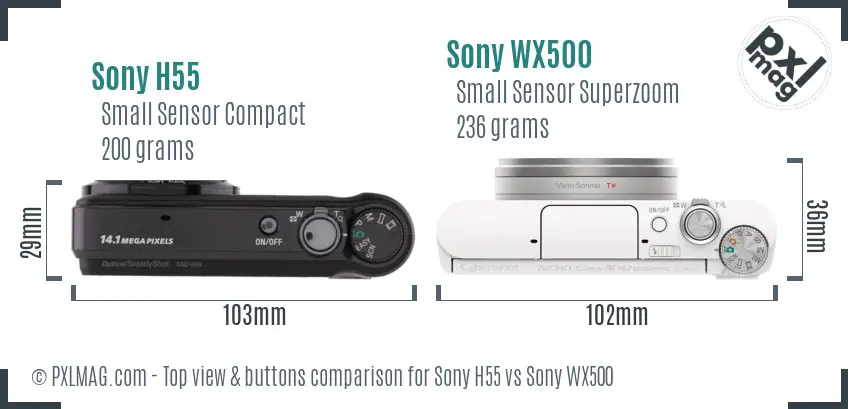 Sony H55 vs Sony WX500 top view buttons comparison