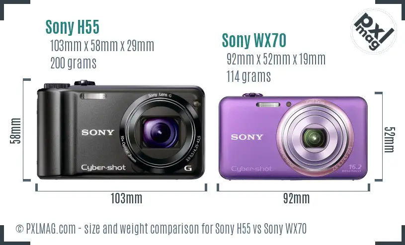 Sony H55 vs Sony WX70 size comparison