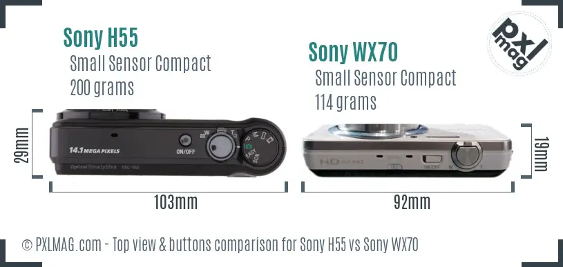 Sony H55 vs Sony WX70 top view buttons comparison
