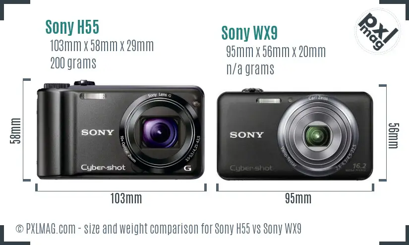 Sony H55 vs Sony WX9 size comparison