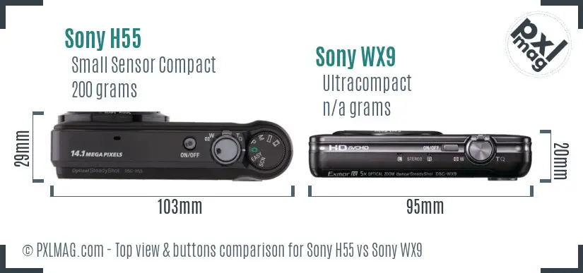 Sony H55 vs Sony WX9 top view buttons comparison