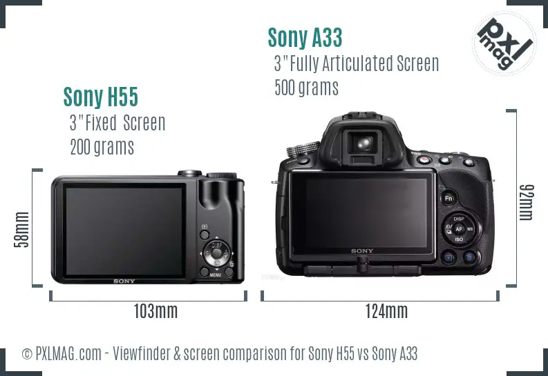 Sony H55 vs Sony A33 Screen and Viewfinder comparison